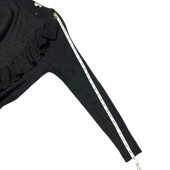 Project Sweater Dark Grey Ruffle Front Button Cardigan Long Sleeve Knit Women XS - Picture 8 of 12